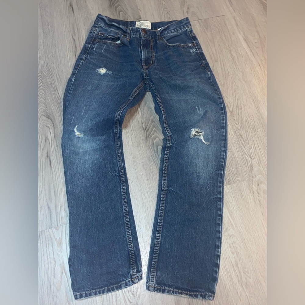 Aeropostale Men’s Slim Straight Distressed Dark Blue Jeans